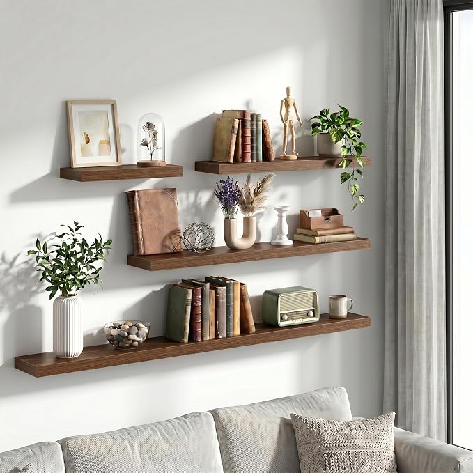 Vivelove 12 Inch Floating Shelves Wall Mounted for Display, 6.5 Deep Duty Shelves with Invisible Brackets for Living Room,Bedroom,Kitchen, Bathroom Storage & Decor,12" Wx6.5 Dx1.4 H - Walnut