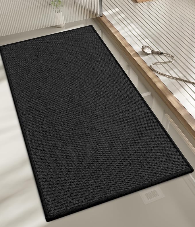 Bathroom Rugs Mat 47x17, Ultra Thin Non Slip Bath Mat Runner Quick Dry Absorbent Bath Mat for Bathroom Floor, (Black, 47"x17")