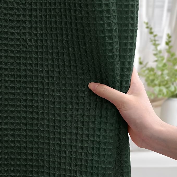 Extra Long Waffle Shower Curtain Heavyweight Cotton Fabric Dark Green 72Wx90L