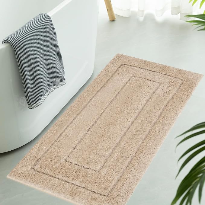 GRANNY SAYS Khaki Bathroom Runner Rug 24" x 48", Soft Microfiber Bath Mat | Non-Slip long rug with TPR Backing, Absorbent, Machine Washable Extra Large Bath Rugs for Double Vanity, Shower, Tub