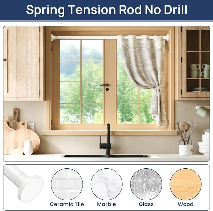 ENJOYBASICS 1" White Shower Curtain Rod, 30-52" Adjustable, Secure Tension | Easy No-Drill Installation, No Tools, No Gaps, Sturdy Rust-Resistant Steel, Sag-Resistant Design, Tubs, RVs, Apartments