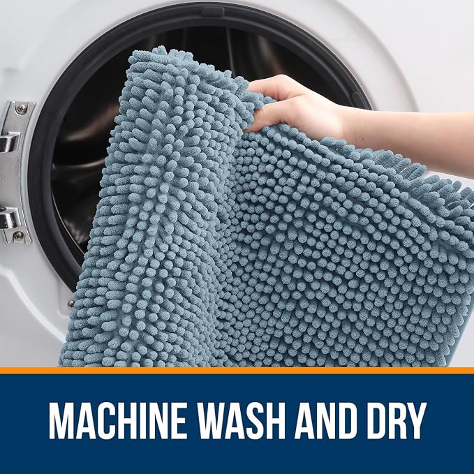 OLANLY Large Bathroom Rugs 59x35, Extra Soft Absorbent Chenille Bath Rugs | Airy Blue, Quick-Drying Rubber Backing, Machine Washable Bath Mat for Bathroom Floor, Tub and Shower, Home Decor Accessories