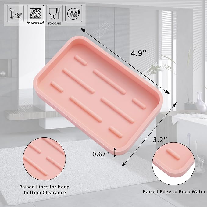 MicoYang Silicone Kitchen Sink Organizer Tray for Multiple Usage,Easy Clean Sponges Holder for Kitchen Bathroom Counter or Sink,Dish Soap Dispenser,Scrubber,Bottle,Cup Pink 4.9”x 3.2”