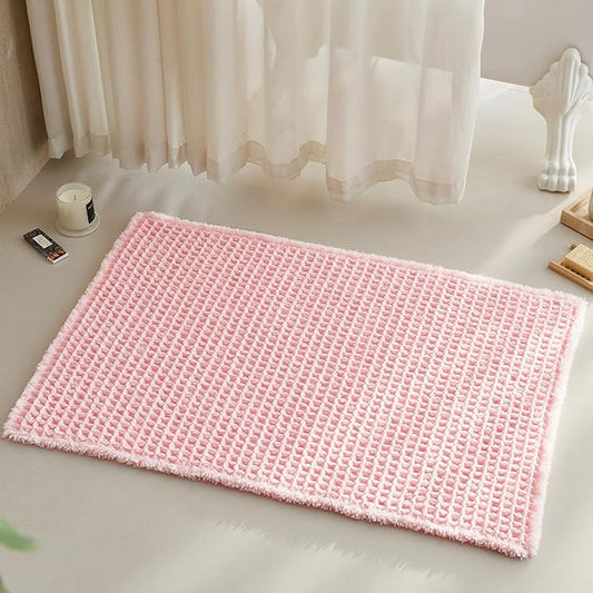 TYUU Light Peachy Pink Bathroom Rugs, Waffle Bath Mat Non Slip Washable Quick Dry Cute Bath Mat Boho Farmhouse Bathroom Decor, 36"x24" Light Peachy Pink