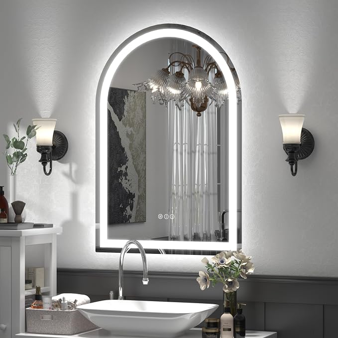 22x32 Inch Arched LED Bathroom Mirror | Dimmable Arch Lighted Vanity Mirror, Backlit and Frontlit, Shatter-Proof, Anti-Fog, 3 Colors, Memory, ETL Listed