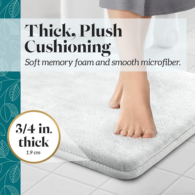 Memory Foam Bath Mat Non Slip Absorbent Super Cozy Velvet Bathroom Rug Carpet (20 inches X 32 inches, White)