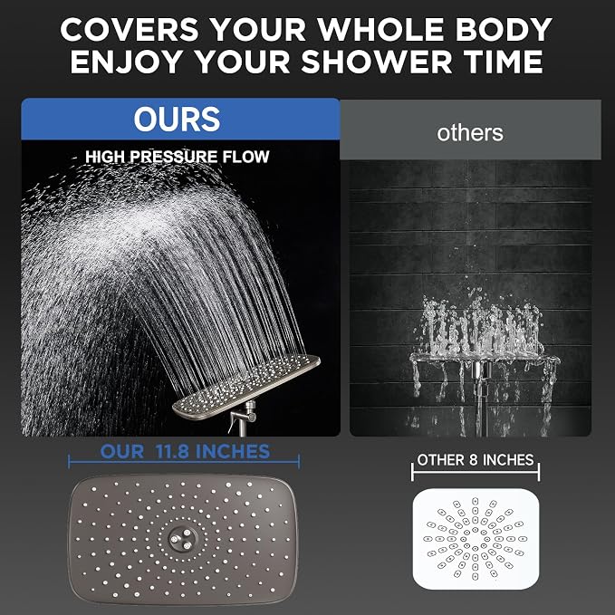 Veken Starlight 11.8" High Pressure Shower Head with Handheld, Easy Install | Handheld Shower with Multi Spray Modes, Rainfall Combo with 15" Metal Extension Arm, Detachable Dual Shower, Bathroom Decor