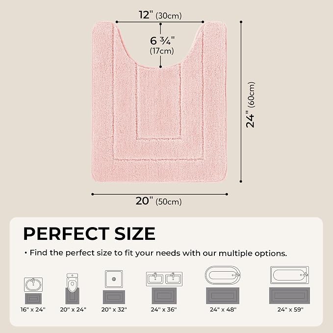 GRANNY SAYS Pink U Shaped Toilet Rug 20" x 24", Non-Slip Bath Mat | Soft microfiber, TPR backing, absorbs water quickly, machine washable, fits around most standard toilet bases