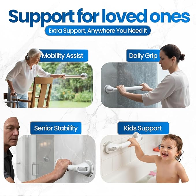 Safe-er-Grip Safe-er-Grip Changing Lifestyles Suction Cup Grab Bars for Bathtubs & Showers; Safety Bathroom Assist Handle, White & Grey, 12 inches | Changing Lifestyles, For Bathtubs & Showers, Safety Bathroom Assist Handle
