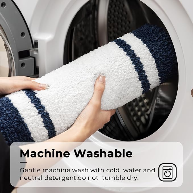 GRANNY SAYS Microfiber Bathroom Rugs Non Slip Washable, Water Absorbent Bathroom Mats for Tub, Soft Bath Mats for Bath Floor & Shower, 24" x 48", Navy Blue Bath Rugs