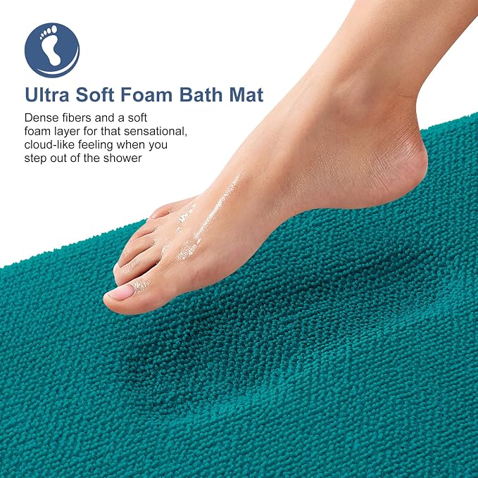 OLANLY Thick Memory Foam Bathroom Rugs 36x24, Absorbent Bath Mat, Deep Lake | Soft Quick Dry Bath Rugs, Non-Slip, Machine Washable Carpet for Bathroom Floor, Tub and Shower, Home Decor Accessories