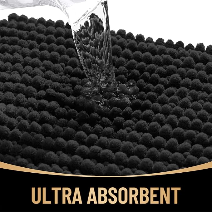 OLANLY Thick Chenille Large Bathroom Rugs 59x35, Absorbent Bath Mat, Black | Soft Bath Rugs, Rubber Backing, Machine Wash Dry, Bath Mats for Bathroom, Tub and Shower, Home Decor Accessories