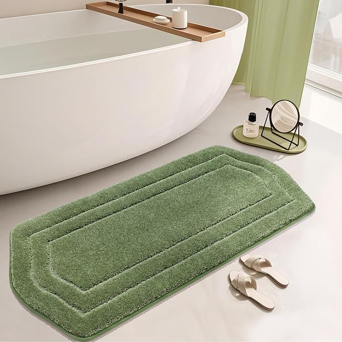 COSY HOMEER Non-Slip Bath Mat Extra Thick Absorbent Plush Washable | 24"x60" Green Non-Slip Extra Thick Plush Absorbent Machine Washable Bath Mat Bathroom Rug Floor Tub Shower