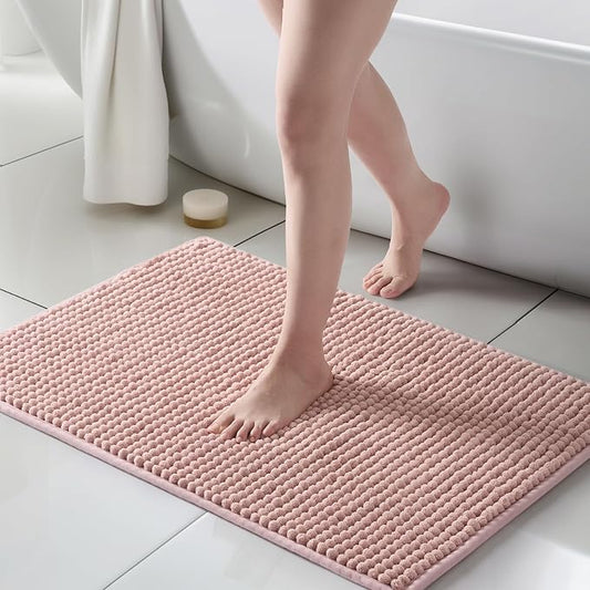 FRESHMINT Thick Chunky Chenille Bathroom Rug, Dusty Pink, 24"x36" | Non-Slip Backing, Water Absorbent Surface, Machine Washable Care, Cushioned Comfort, Bathroom Floor Use