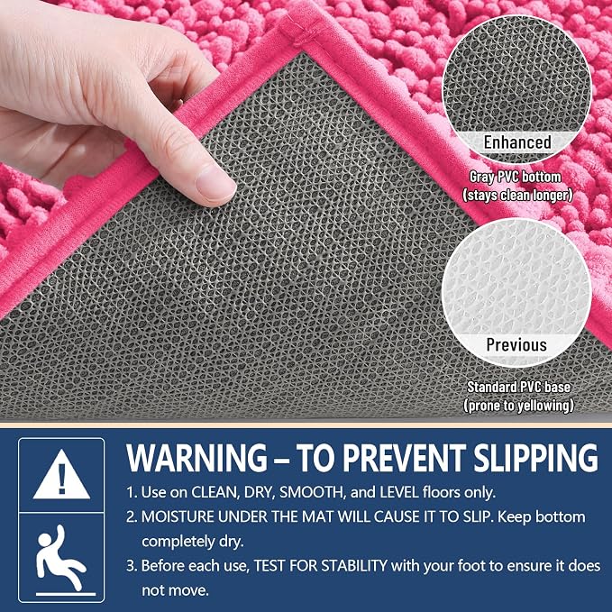 Arotive Bathroom Rugs Mat 47x24, Soft Absorbent Chenille Shaggy Bath Mat | Deep Pink, Machine Wash Dry, Bath Rugs for Bathroom Floor, Tub and Shower, Home Decor Accessories