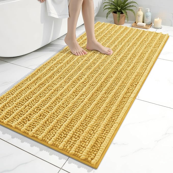 Arotive Bathroom Rugs Mat 47x24, Soft Absorbent Chenille Shaggy Bath Mat | Yellow, Machine Wash Dry, Bath Rugs for Bathroom Floor, Tub and Shower, Home Decor Accessories