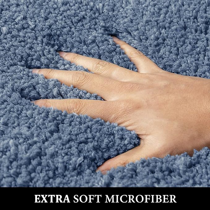 MIULEE Dusty Blue Bathroom Runner Rugs Soft Microfiber Bath Mat 24x48 Inch | Absorbent, Non Slip, Quick Dry, Fluffy Bath Rugs for Bathroom Floor Tub Showers, Machine Washable