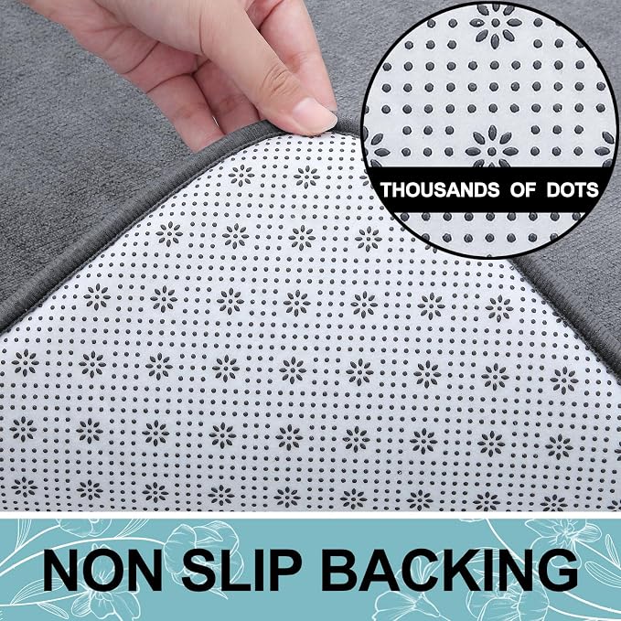 Smiry Memory Foam Bath Mat 36x24, Extra Soft and Absorbent Bathroom Rugs | Dark Grey, Quick Dry Machine Washable Non-Slip Bath Mat for Bathroom Floor, Shower and Tub