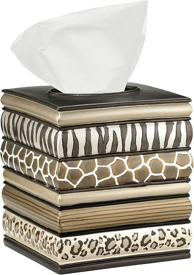 Resin Tissue Box Cover for Modern Home Decor - Minimalist Square Tissue Box Holder for Guest Room, Bedroom, Bathroom, Tabletop & Office - Durable and Aesthetic Tissue Holder, Safari Stripes