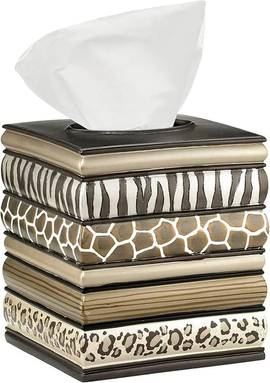 Resin Tissue Box Cover for Modern Home Decor - Minimalist Square Tissue Box Holder for Guest Room, Bedroom, Bathroom, Tabletop & Office - Durable and Aesthetic Tissue Holder, Safari Stripes