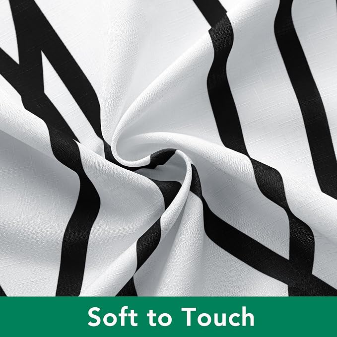 Biscaynebay Extra Long Textured Fabric Shower Curtain 72 W x 84 L, Black Printed Striped Linen Modern Hotel Luxury Quality Cloth Bathroom Curtains Machine Washable (Pack of 2)