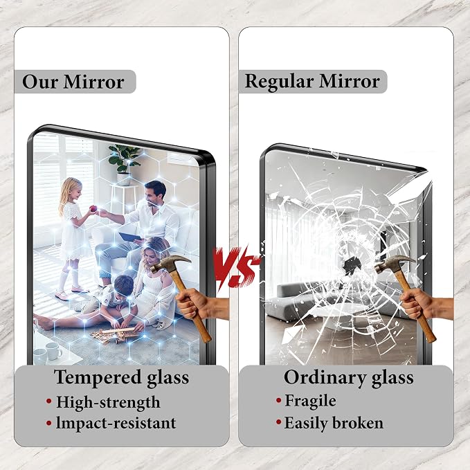 Bathroom Mirror for Wall, 30x20 Inch Rectangle Mirror,Matte Black Metal Framed Bathroom Vanity Mirror for Restroom Farmhouse, HD Tempered Glass,Anti-Rust Aluminum Alloy Mirror