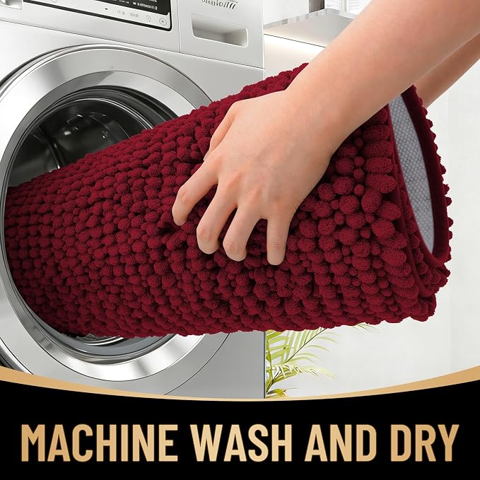 OLANLY Thick Chenille Large Bathroom Rugs Mats 70x46, Burgundy | Soft Absorbent Bath Rugs, Rubber Backing, Machine Wash Dry, Bath Mats for Bathroom, Tub and Shower, Home Decor Accessories