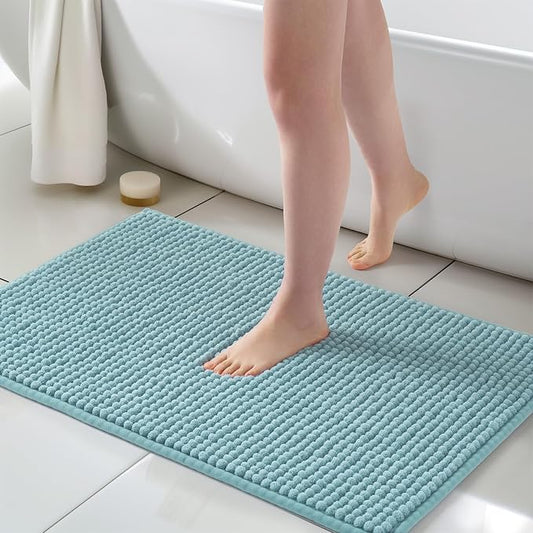 FRESHMINT Thick Chunky Chenille Bathroom Rug, Aqua Blue, 24"x36" | Non-Slip Backing, Water Absorbent Surface, Machine Washable Care, Cushioned Comfort, Bathroom Floor Use