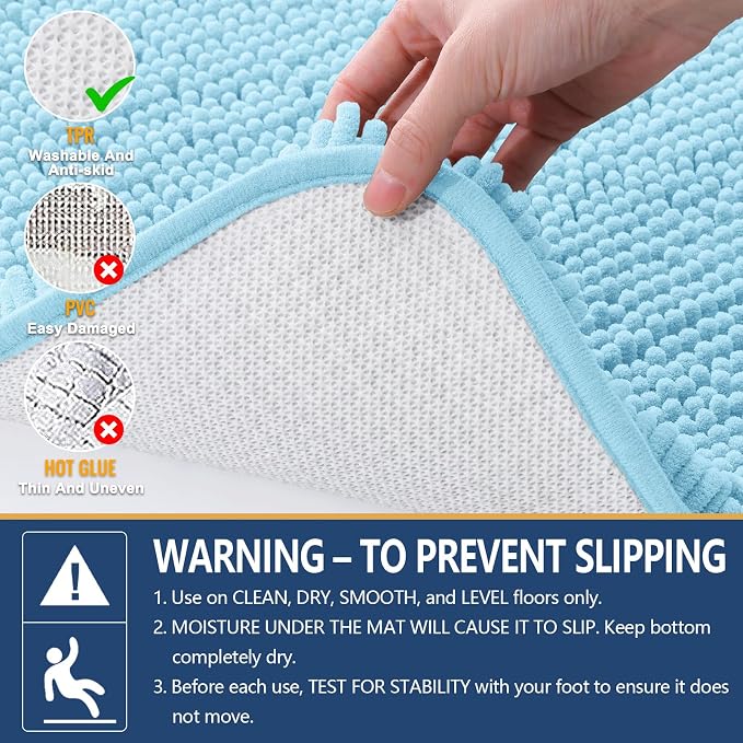 Arotive Bathroom Rugs 30x20, Soft Absorbent Shaggy Chenille Bath Rugs | Sky Blue, Machine Washable Rubber Backing Bath Mats for Bathroom Floor Tub and Shower Home Decor Accessories