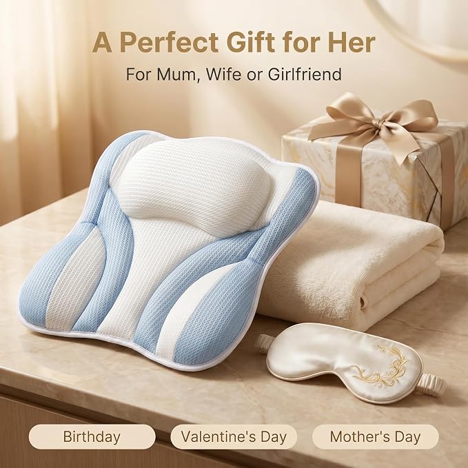 Blue White Bath Bathtub Pillow Spa Pillows for Tub. | Bath Pillow With Comfortable Soft 5D Mesh Fabric Suction Cups Head Neck Back Support Women`s Men`s Relaxing Bathing Gifts