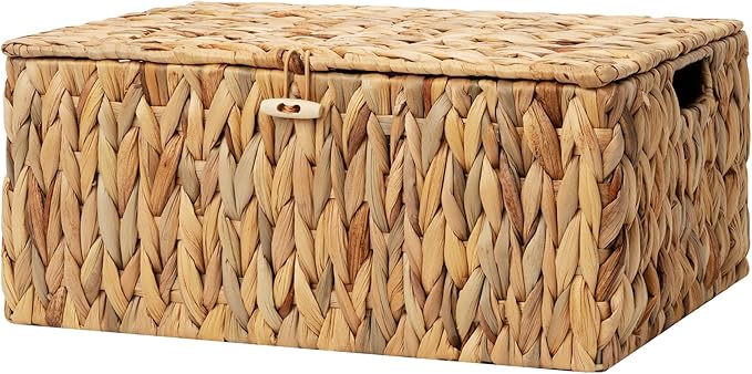 StorageWorks Extra Large Wicker Basket with Lid, Baskets for Shelves | Woven Baskets with Lids for Shelves, Wicker Storage Baskets with Lids, Decorative Box, Lidded Baskets for Organizing, 1 Pack