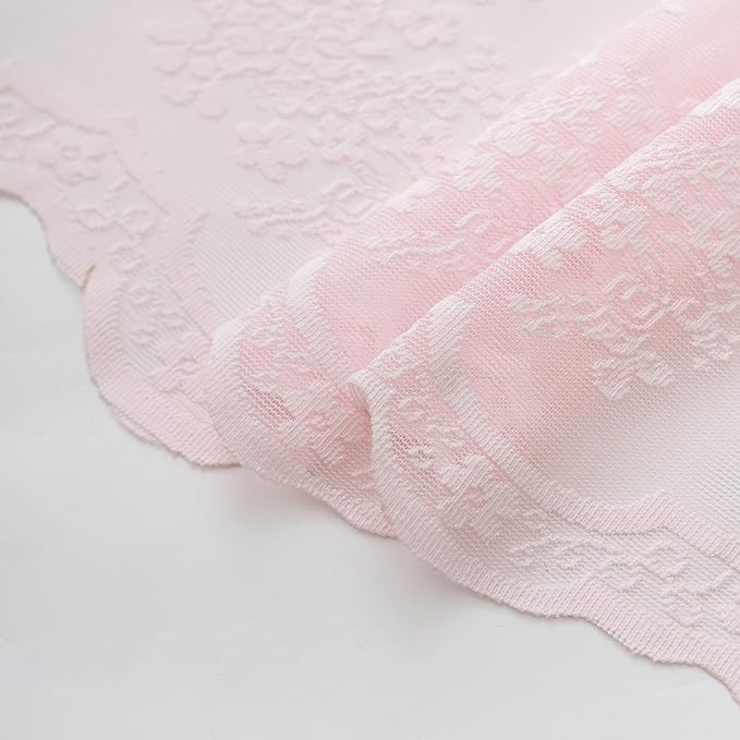 TUDECO Pink Lace Shower Curtain with Attached Valance, 72x72 Inch, 1 Panel | Light Pink, Cute Girly Bathroom Decor, Aesthetic Feminine Style, Vintage Floral Detail, Soft Light Filtering, Semi Privacy