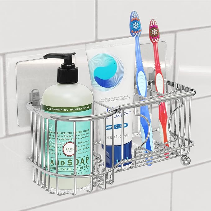 Simple Houseware Stainless Steel 6 Slots Adhesive Wall Toothbrush Holder | (3.4" D x 7.8" L x 3.8" H)