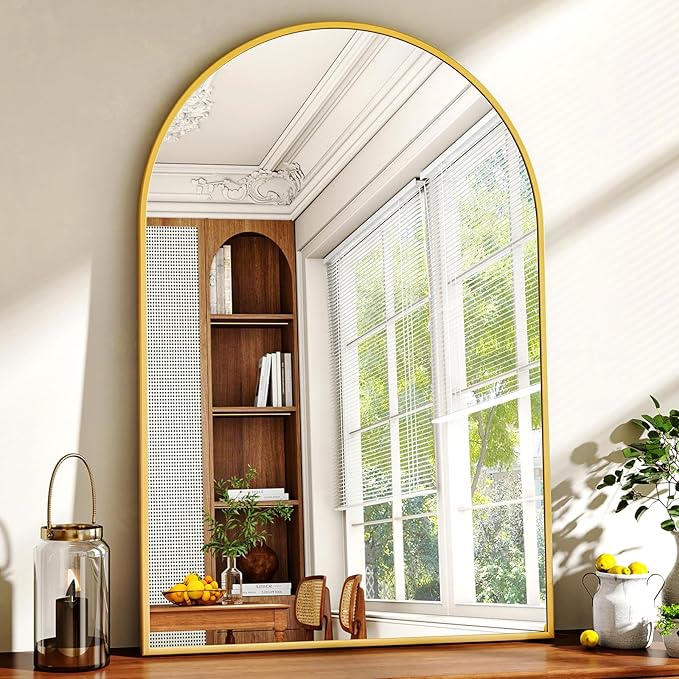 XRAMFY 24"x36" Gold Arched Bathroom Mirror - Wall Mirror for Bathroom, Metal Frame Vanity Mirror, Dresser Mirror, Arch Decorative Mirrors for Living Room, Bedroom, Entryway, Mantle