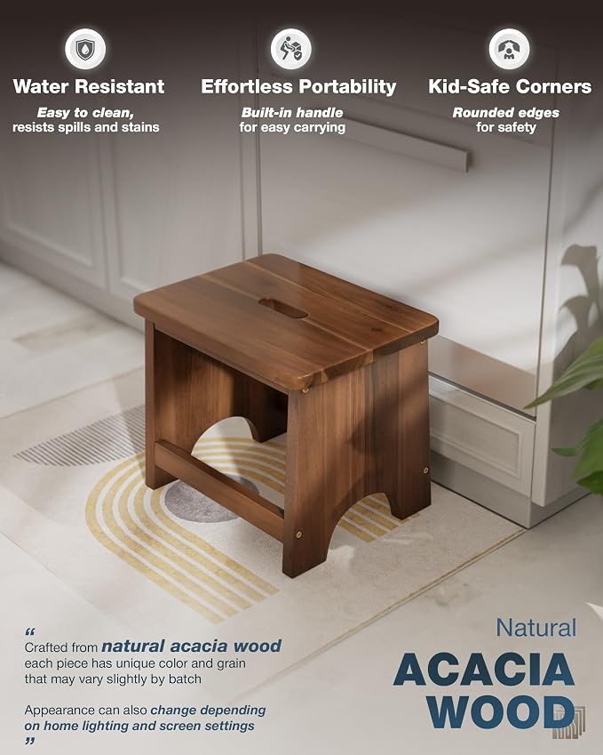 FANATU 13'' Wooden Step Stool, One Step Stool for Adults, 550lbs Capacity | Non-Slip, Durable Step Stool With A Wide Comfortable Platform For Multipurpose Use, Bed Steps For High Beds For Adults