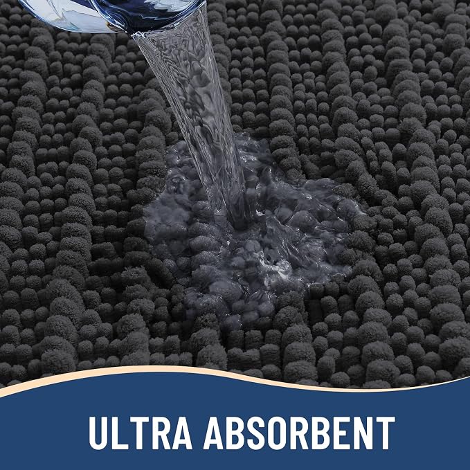 Arotive Bathroom Rugs Mat 40x24, Soft Absorbent Chenille Shaggy Bath Mat | Dark Grey, Machine Wash Dry, Bath Rugs for Bathroom Floor, Tub and Shower, Home Decor Accessories