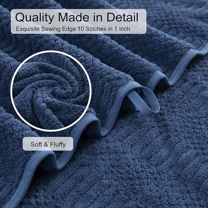 8 Pcs Navy Large Towel Set Soft Microfiber Bath Hand Towels Washcloths | Oversized towel with loop absorbent quilck dry no lint multiple pack easy replacement family set for bathroom beach pool gym