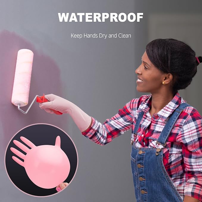 SwiftGrip Disposable Nitrile Dishwashing Gloves, Extended 12 Inches Cuff, 6-mil, Cherry Blossom Cleaning Gloves, Latex-Free