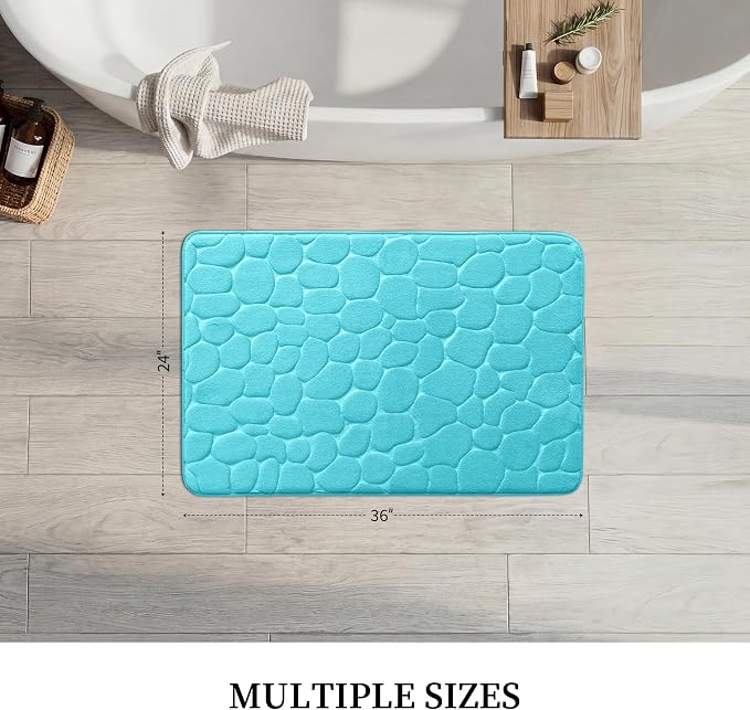 Memory Foam Bath Mat Cobblestone Bathroom Rugs Super Water Absorbent Bath Mats for Bathroom Machine Washable Bath Rugs(24 x 36,Teal)