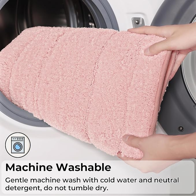 GRANNY SAYS Pink Bathroom Runner Rug 24" x 59", Soft Microfiber Bath Mat | Non-Slip long rug with TPR Backing, Absorbent, Machine Washable Extra Large Bath Rugs for Double Vanity, Shower, Tub