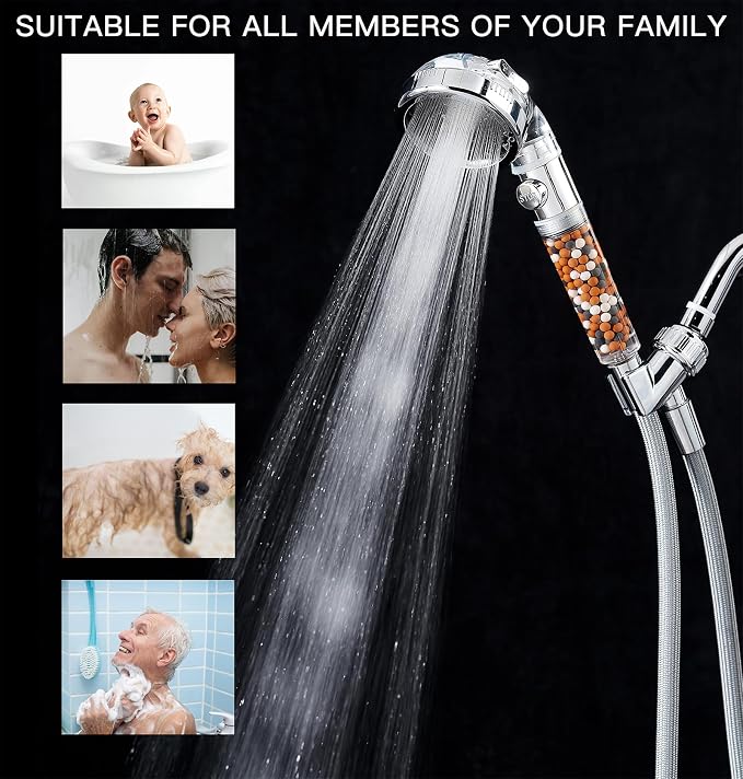Filtered Shower Head with Handheld - High Pressure ShowerHead with Filters for Hard Water - Reduces Dry Itchy Skin, Easy Instal, 4 Modes, Water Saving, Durable, Detachable anti blocking