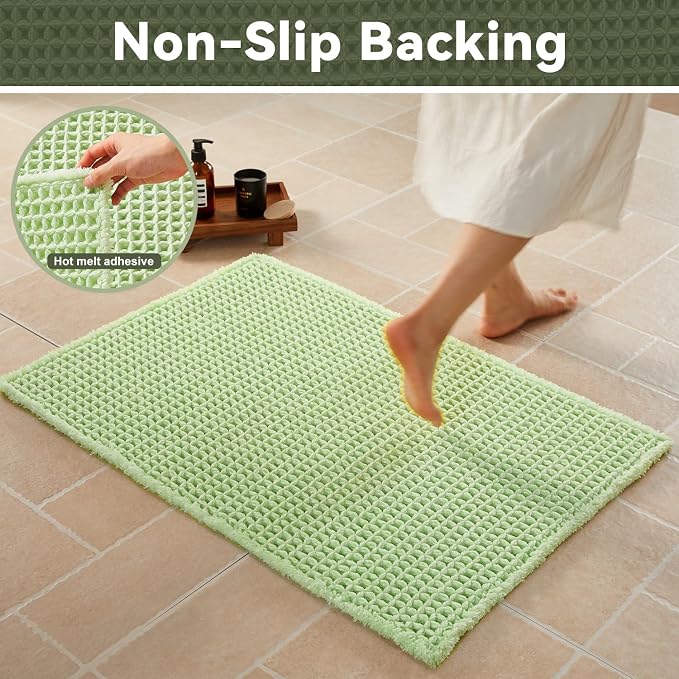 Triohero Waffle Runner Bath Mat - Long Bathroom Rugs Non Slip Washable, Ultra Soft Super Absorbent Quick Dry Boho Farmhouse Bathroom Decor, 24" x 72", Pale Green