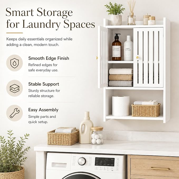 HAYOFAMY 4-Tier Wall Bathroom Storage Cabinet 7.9" D x 15.7" W x 23.6" H | PVC Medicine Cabinet Organizer with Door, for Living Room Kitchen Entryway Small Space