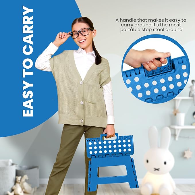 Utopia Home Folding Step Stool 9 Inch, Anti-Slip, Blue, 2-Pack | Foldable step stool with anti-slip surface, built-in handle, and 300 lbs support for safe home use.