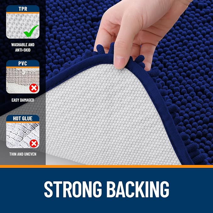 OLANLY Bathroom Rugs 34x21, Extra Soft Absorbent Chenille Bath Rugs | Navy, Quick-Drying Rubber Backing, Machine Washable Bath Mat for Bathroom Floor, Tub and Shower, Home Decor Accessories