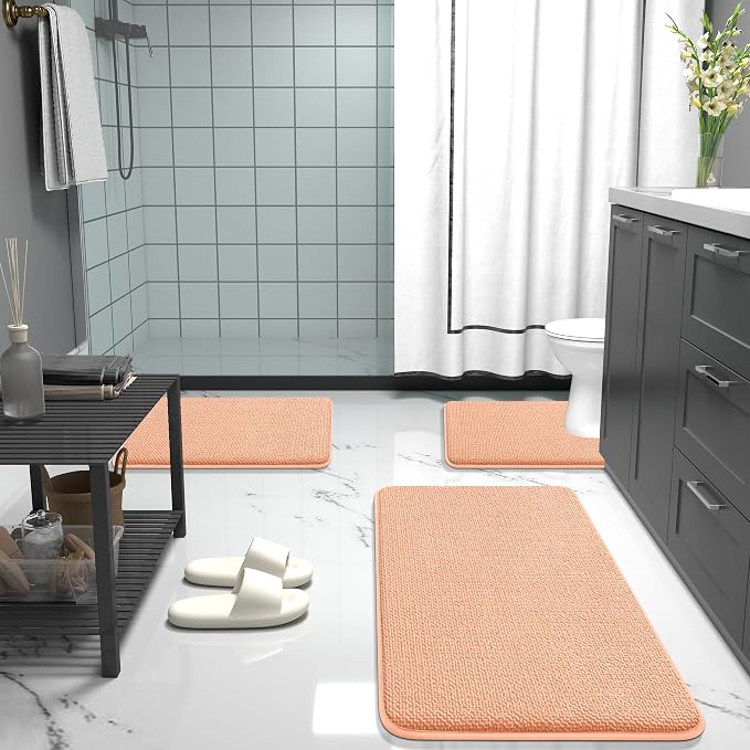 OLANLY Thick Memory Foam Bathroom Rugs 30x20, Absorbent Bath Mat, Peach | Soft Quick Dry Bath Rugs, Non-Slip, Machine Washable Carpet for Bathroom Floor, Tub and Shower, Home Decor Accessories