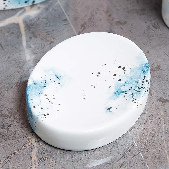 Ceramic 4-Piece Bathroom Accessories Set Complete Hand Paint Bath Countertop Accessory Soap Dispenser Set