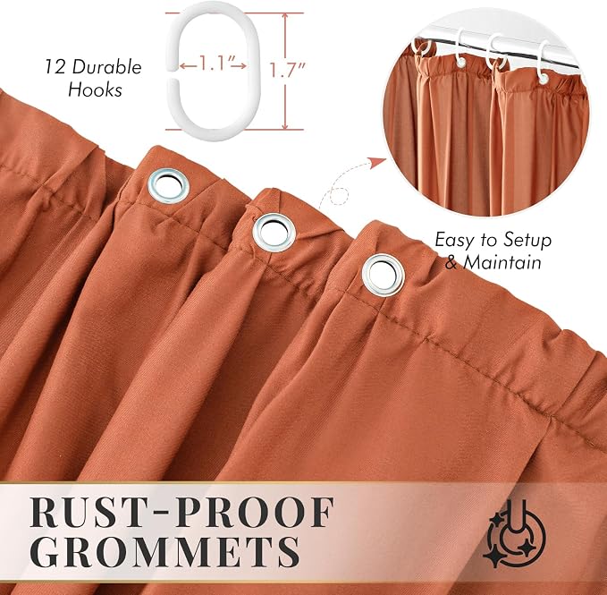 LIPA Boho Shower Curtain Rustic Ruffle Shower Curtain with Ruched & Bow Vintage Farmhouse Shower Curtains for Bathroom Bohemian Bathroom Decor(Orange,72x72 Inches)
