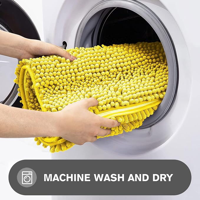Yellow Bathroom Rug – Absorbent and Washable Bath Mat, Non-Slip, Thick Soft Chenille Bath Rugs for Bathroom Floor, Shower, Sink - 24" x 36"