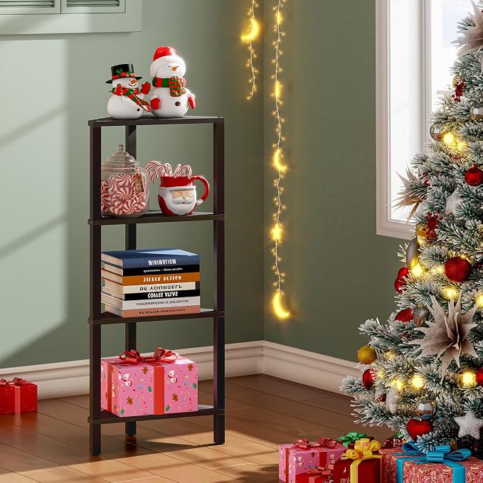 TUTOTAK Corner Shelf, 4-Tier Corner Bookshelf for Small Space | Narrow Display Corner Shelf Stand with Storage Rack, for Living Room, Bedroom, Black BS05BK004